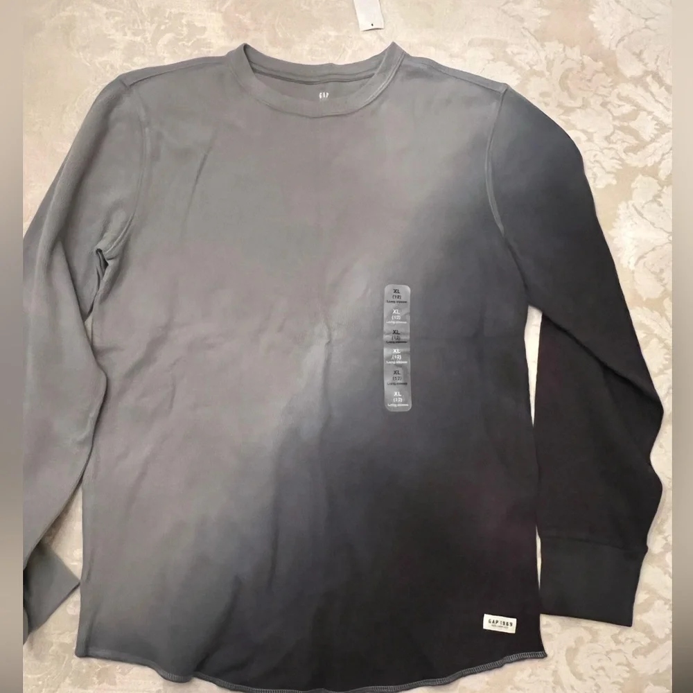 Gap Long Sleeve Waffle Tee Cotton Gray NEW NWT